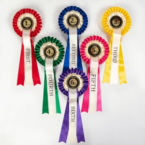 Set of six 1st through to 6th place Rosettes